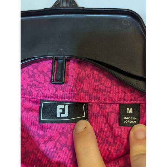 FootJoy FJ Pink Floral Polo Shirt M World Tour Golf Links Embroidered Logo Short - Picture 5 of 5